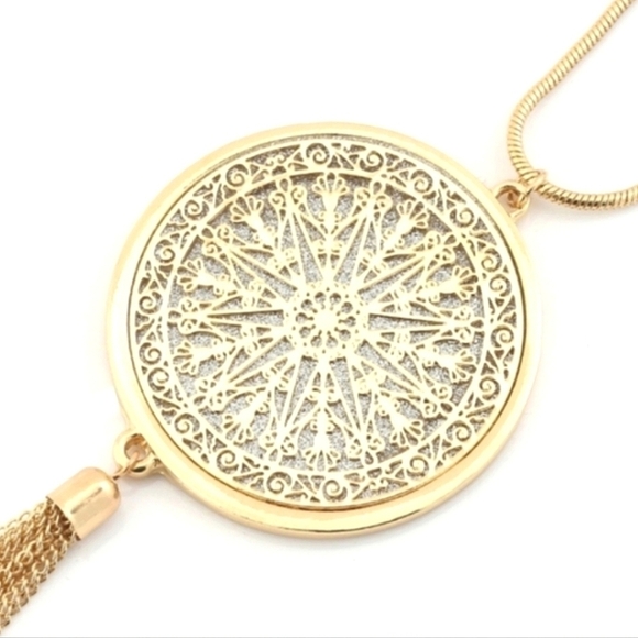 Long Necklace Disk Circle Pendant Tassel - Picture 9 of 11